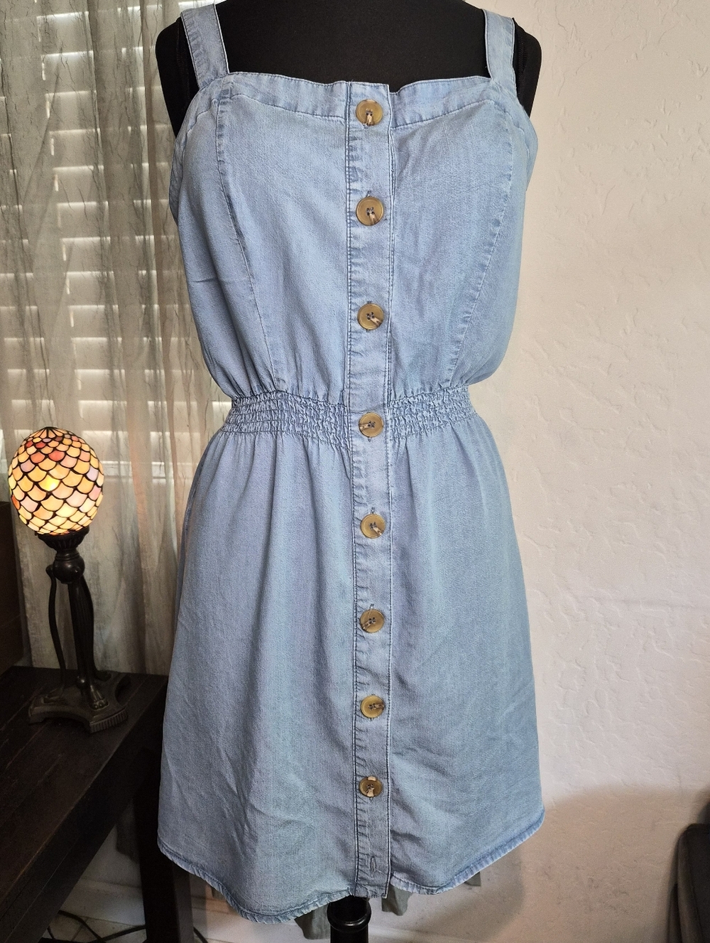 Love Tree Light Blue Denim Button-Front Mini Dress #0228